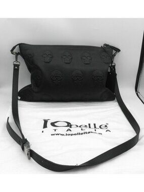 IO Pelle Pebbled Leather Embossed Skull Crossbody Pouch Handbag New w/ Dust Bag